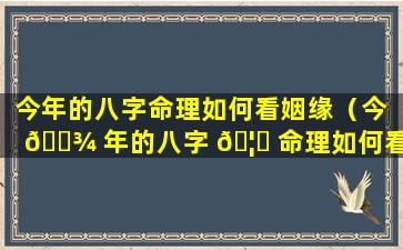 今年的八字命理如何看姻缘（今 🌾 年的八字 🦍 命理如何看姻缘好不好）